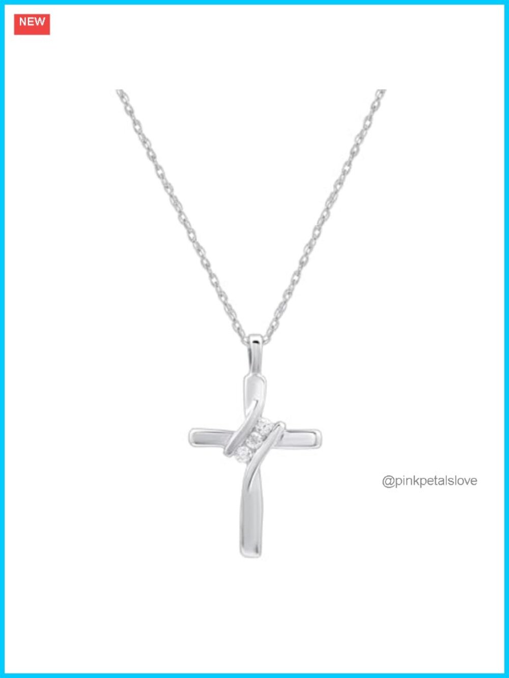 14KT Yellow Gold Plated Sterling Silver Diamond 3 Stone Cross Pendant 18\" Chain